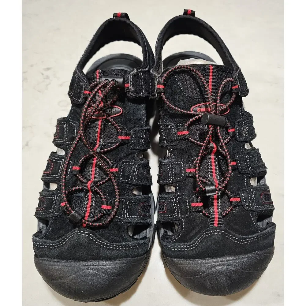 Swiss Tech Men's Bumptoe Fisherman Sport Sandals Black Red Size 8 Closed Toe